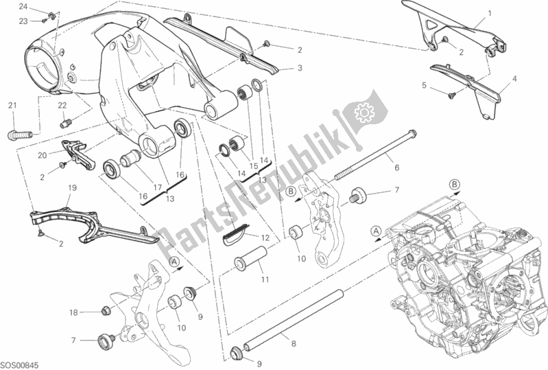 All parts for the Rear Swinging Arm of the Ducati Supersport S Brasil 937 2020